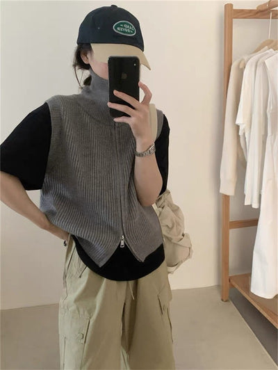 Chaleco Cardigan Cuello Alto con Doble Cierre en Punto - Image 13