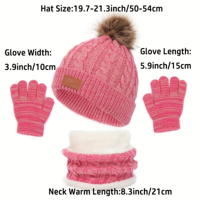Conjunto Infantil de Gorro, Bufanda y Guantes Tejidos con Pompones - Image 20