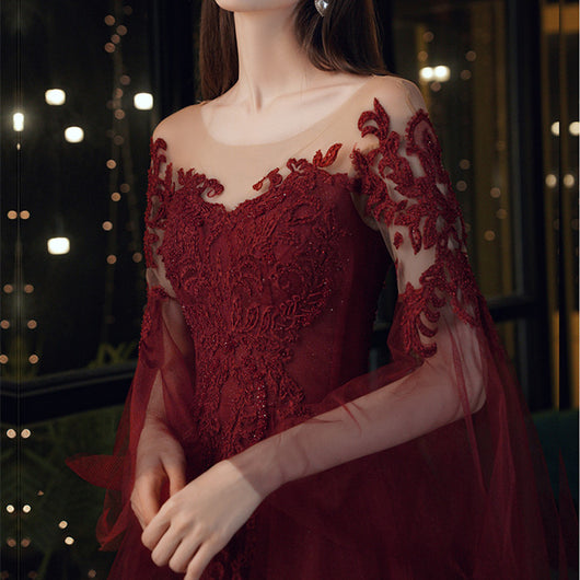 Vestido de Noche Elegante Encaje Borgoña para Mujer - Image 8