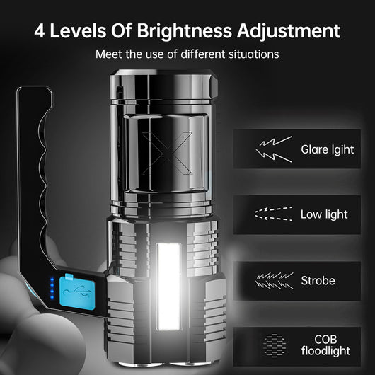 Linterna LED Recargable de 4 Núcleos Ultra Potente - Alcance Extremo - Image 11