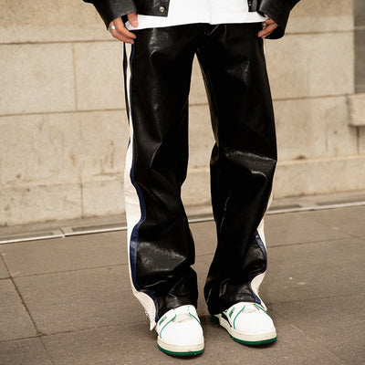 Pantalones de Cuero Rayas Hombre Corte Recto y Suelto - Image 10