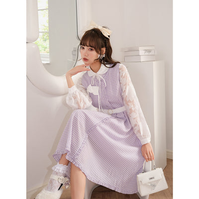 Vestido Infantil Cuadrillé Morado con Chaleco - Estilo Dulce y Romántico - Image 3