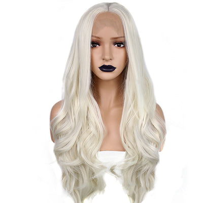 Peluca Frontal de Encaje Volumen Ondulado Fibra Sintética Beige