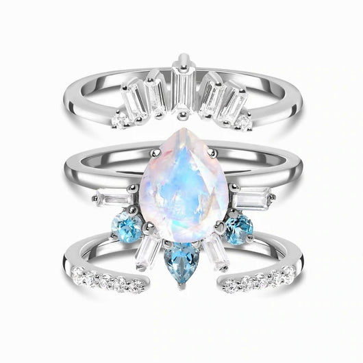 Anillo de Plata Esterlina con Piedra de Luna Gota de Agua Tres Capas para Mujer - Image 2