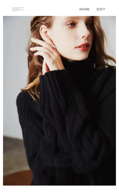 Suéter de Cuello Alto Tejido Grueso Estilo Relajado para Mujer - Image 14