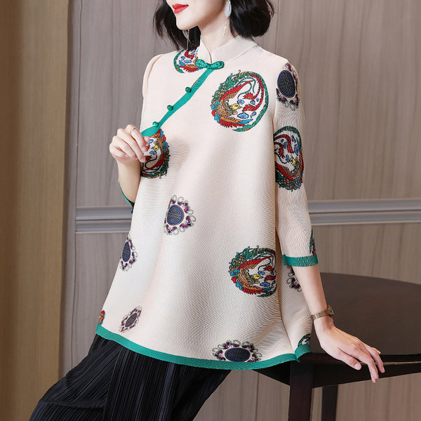 Blusa Cheongsam Retro Estampada Talla Grande para Mujer