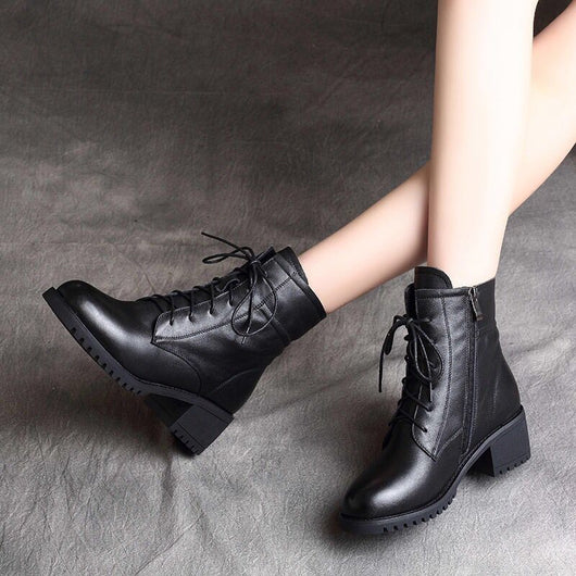 Botas Cortas de Cuero y Terciopelo Estilo Británico con Tacón Grueso - Image 20