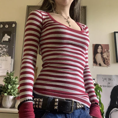 Blusa Manga Larga a Rayas con Cuello Redondo para Mujer - Image 16