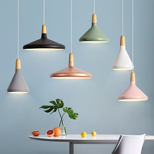 Lámpara Colgante Nórdica de Madera Sólida y Aluminio Diseño Minimalista