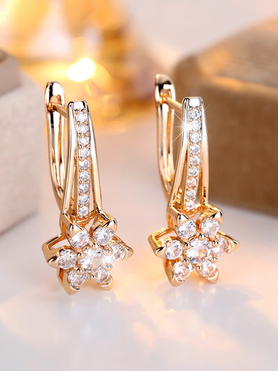Aretes de Circón Floral con Diamantes Completos - Diseño Europeo de Alta Gama - Image 6
