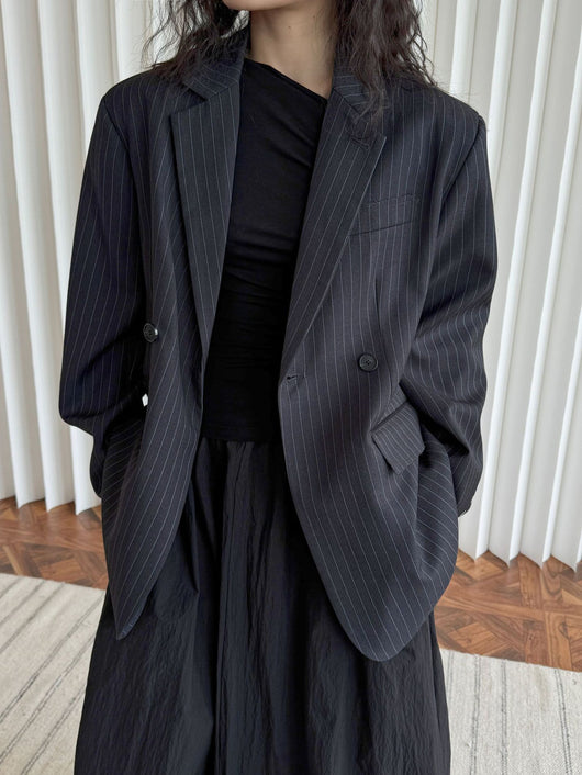 Blazer Casual de Solapa Ancha con Rayas - Silueta Esbelta y Temperamento Refinado - Image 10