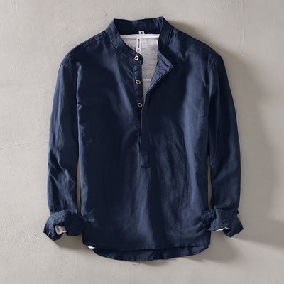Camisa de Lino Casual con Cuello Mao para Hombre - Image 9