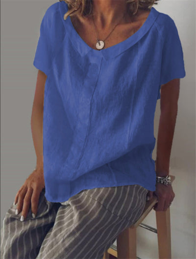 Playera Cuello Redondo Manga Corta en Algodón y Lino - Image 3