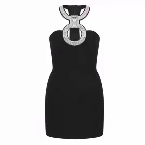 Vestido Bandage Slim Sin Mangas con Detalles Diamantados