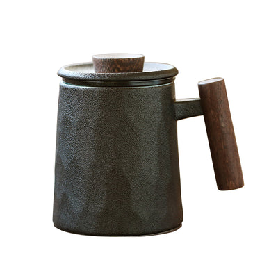 Taza de Cerámica para Oficina con Asa de Madera, Tapa y Filtro Separador - Image 3
