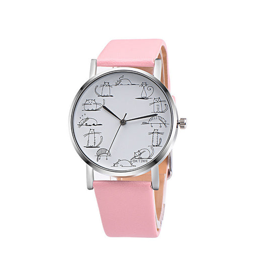 Reloj Infantil Gato Adorable con Patrón de Corazones para Niñas