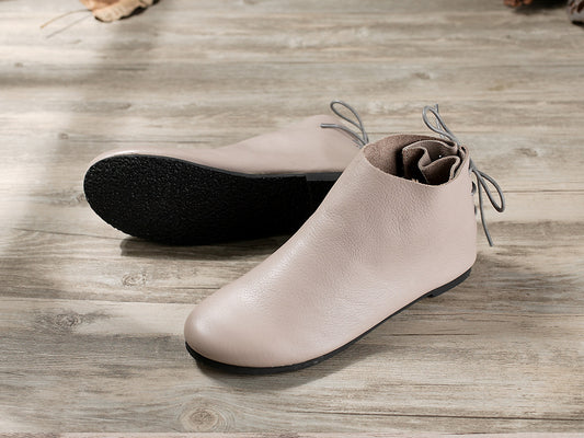 Botas Cortas de Cuero Genuino para Mujer - Diseño Retro Minimalista con Forro Cálido