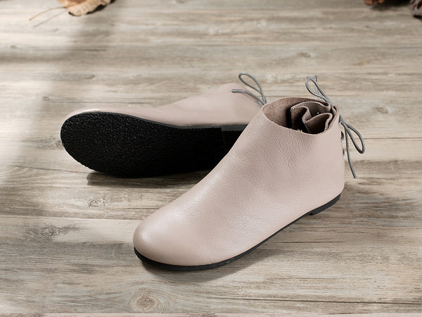 Botas Cortas de Cuero Genuino para Mujer - Diseño Retro Minimalista con Forro Cálido