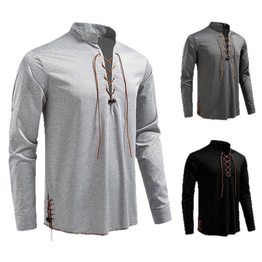 Camiseta Manga Larga con Cuello Alzado y Cordones para Hombre - Image 5