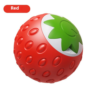 Green electric pet toy ball with a textured surface and a white strawberry-like design featuring a power button. - Image 7