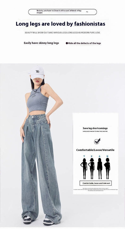 Jeans Rectos Anchos con Pliegues Elegantes de Corte Suelto para Mujer - Image 8