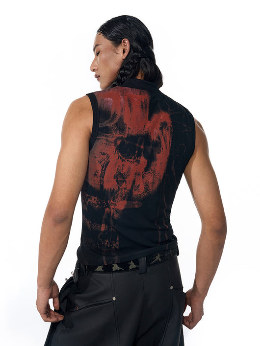 Playera Sin Mangas Cuello Tortuga Alto Ajustada con Estampado - Image 9