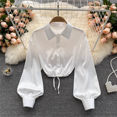 Top Crop Satinado Ajustado Estilo Cocción Ligera para Mujer - Image 16