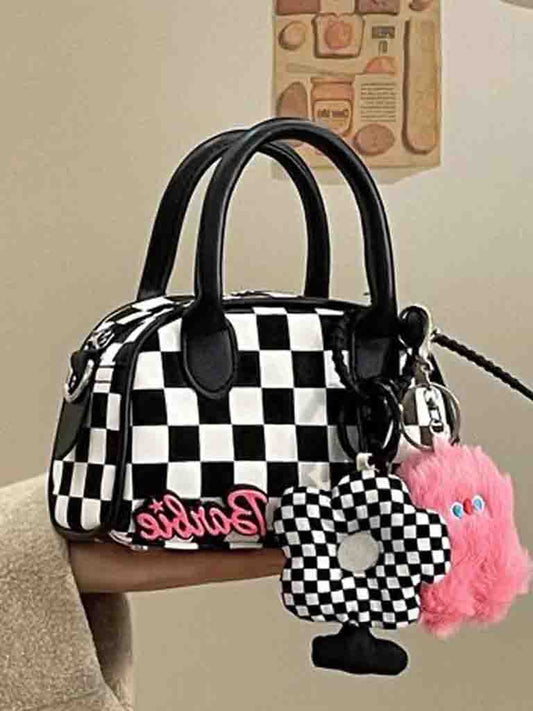Bolso Pequeño Cuadros con Dije de Flor - Diseño Exclusivo y Moderno - Image 2