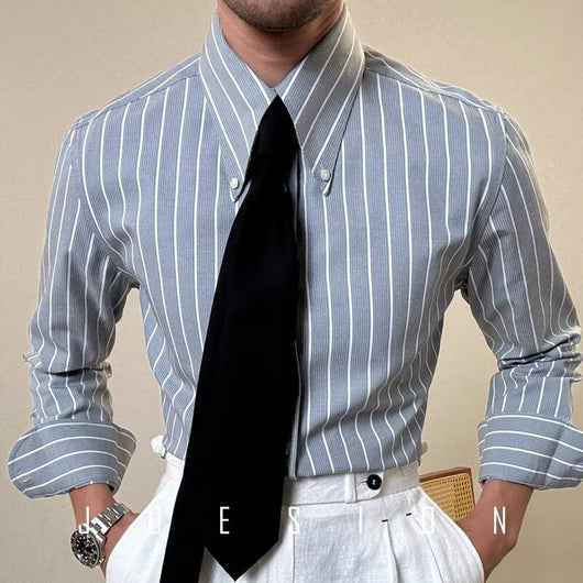 Camisa Casual Retro de Rayas Blancas para Hombre - Image 6