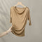 Blusa de Seda Plisada Elegante Manga Corta