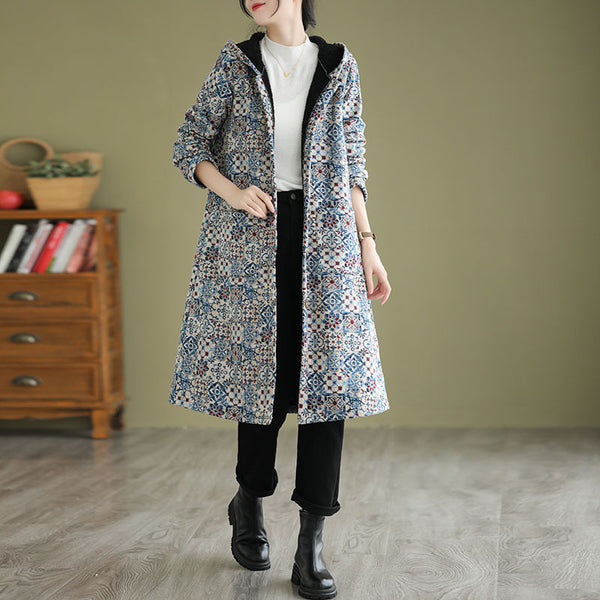Chaqueta Acolchada Étnica con Capucha y Forro Polar Grueso
