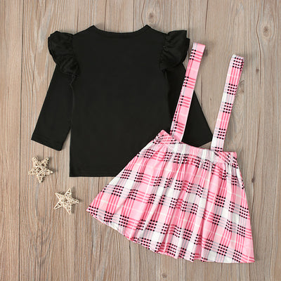 Conjunto Infantil Blusa Cuadrille Manga Larga con Falda Tipo Peto - Image 4