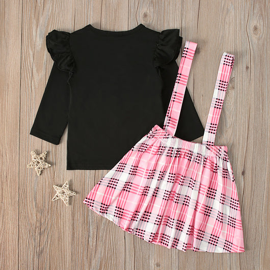 Conjunto Infantil Blusa Cuadrille Manga Larga con Falda Tipo Peto - Image 4