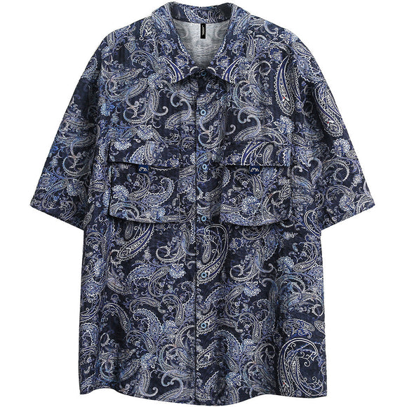 Camisa Casual de Manga Corta con Estampado Paisley para Hombre