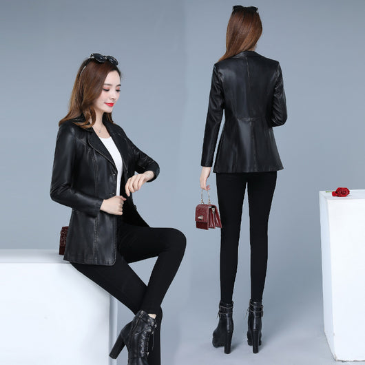 Chaqueta de Cuero Corta para Mujer con Cuello Solapa y Ajuste Slim - Image 3