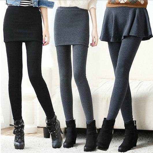 Leggings Falsos con Efecto Dos Piezas - Culotte Ancho con Cierre y Efecto Adelgazante