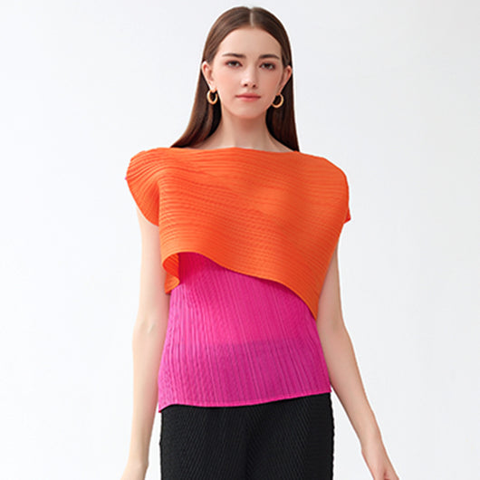 Blusa de Moda Asimétrica con Combinación de Colores para Primavera y Otoño - Image 2