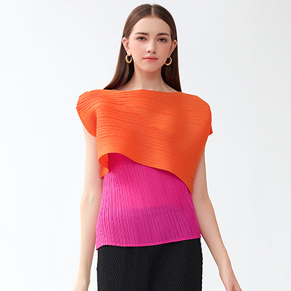 Blusa de Moda Asimétrica con Combinación de Colores para Primavera y Otoño