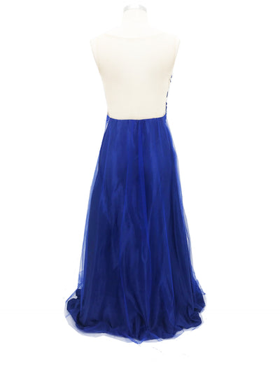 Vestido Largo Elegante Espalda Descubierta con Cuentas Azul Gasa - Image 6