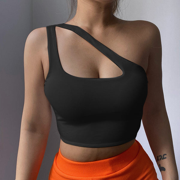 Top Corto Minimalista Blanco con Hombro Descubierto - Diseño Europeo Moderno