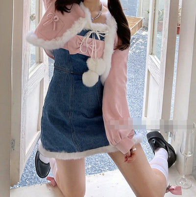 Chaqueta Corta Plush con Moño Japonés para Niñas - Image 3