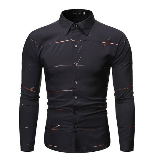 Camisa Manga Larga con Diseño de Cuello y Estampado Dorado para Hombre - Image 15