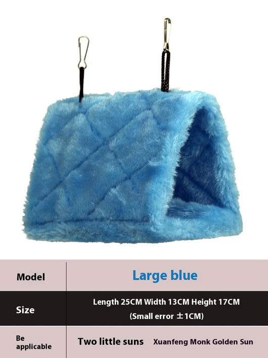 Small pink quilted plush bird's nest hammock with two metal hooks, ideal for parrots and small birds. - Image 4