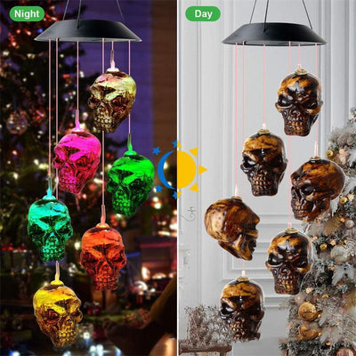Carillón Solar Halloween Calavera con Luz LED para Jardín - Image 9
