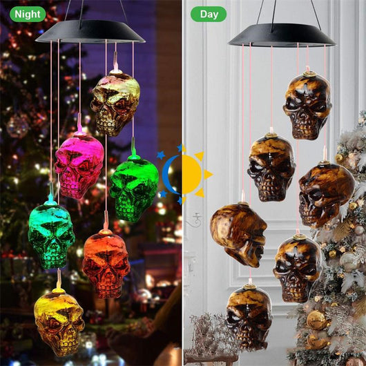 Carillón Solar Halloween Calavera con Luz LED para Jardín - Image 9
