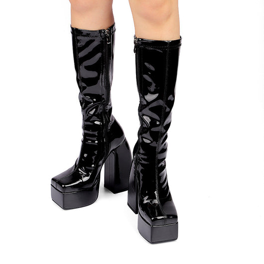 Botas de Cuero con Plataforma Acolchada y Cierre Lateral - Tacón Ultra Alto - Image 6