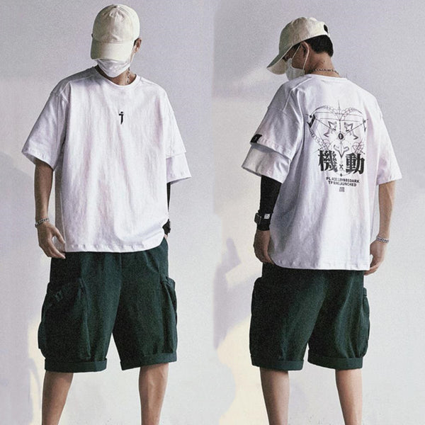 Camiseta Suelta Casual con Estampado de Viento - Manga Corta Funcional