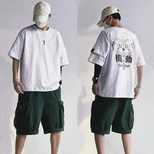 Camiseta Suelta Casual con Estampado de Viento - Manga Corta Funcional