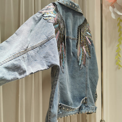 Chaqueta Denim con Alas Bordadas - Estilo Versátil y Casual - Image 3