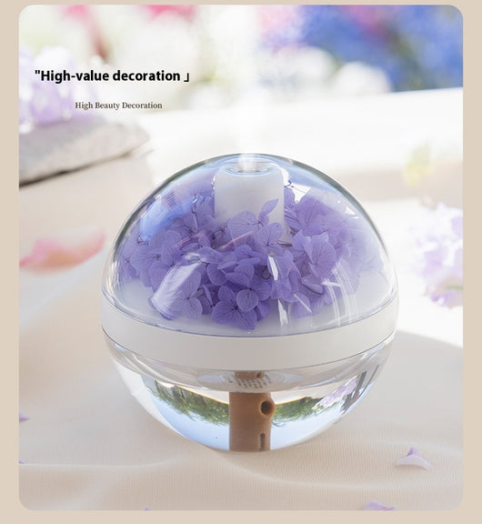Pink round mini humidifier with clear dome, decorative pink flowers, and a light-up base, ideal for desktop or bedroom. - Image 20